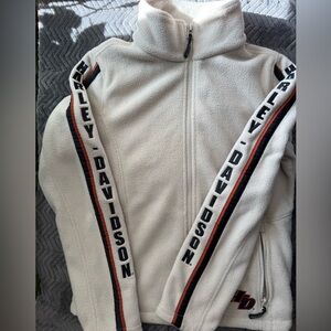Harley-Davidson Woman’s Off-White Fleece Jacket with Black and Orange Accents